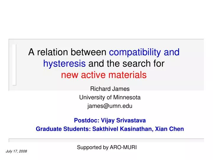 a relation between compatibility and hysteresis and the search for new active materials
