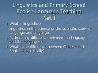linguistics and primary school english language teaching part i