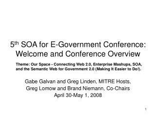 5 th SOA for E-Government Conference: Welcome and Conference Overview