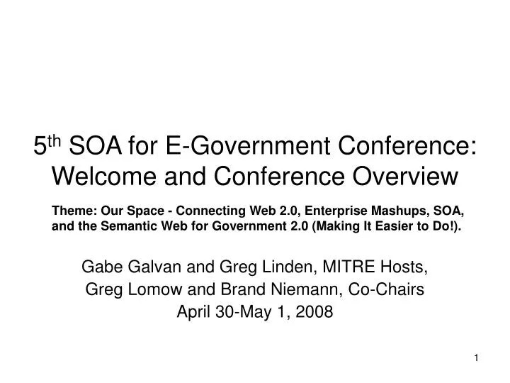 5 th soa for e government conference welcome and conference overview