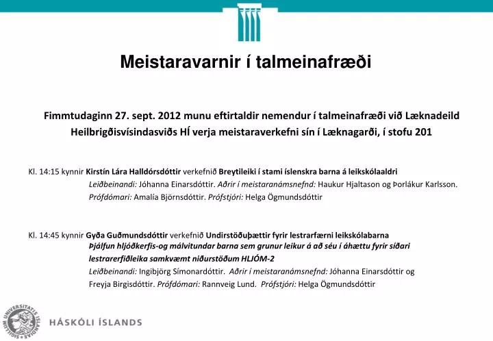 meistaravarnir talmeinafr i