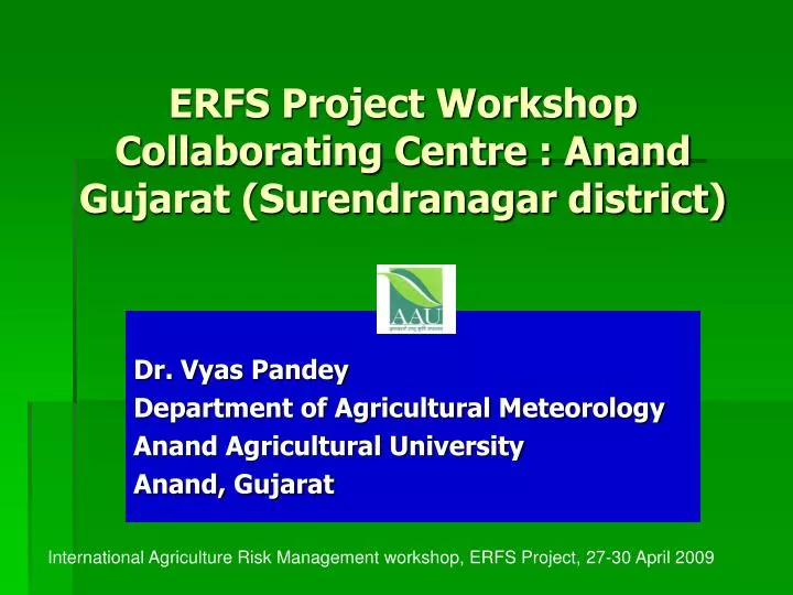 erfs project workshop collaborating centre anand gujarat surendranagar district
