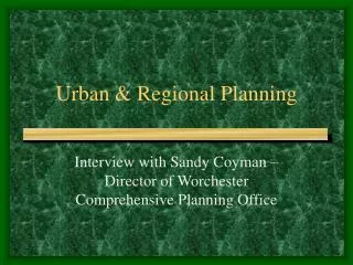 Urban &amp; Regional Planning