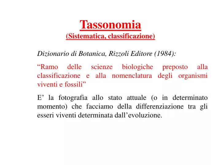 tassonomia sistematica classificazione