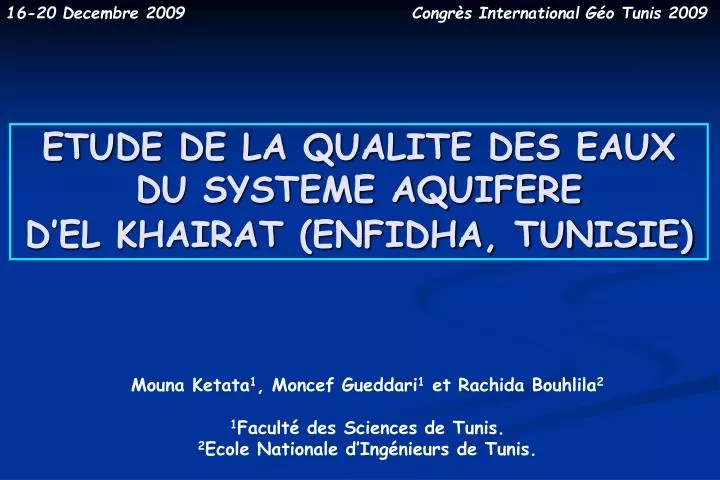 etude de la qualite des eaux du systeme aquifere d el khairat enfidha tunisie