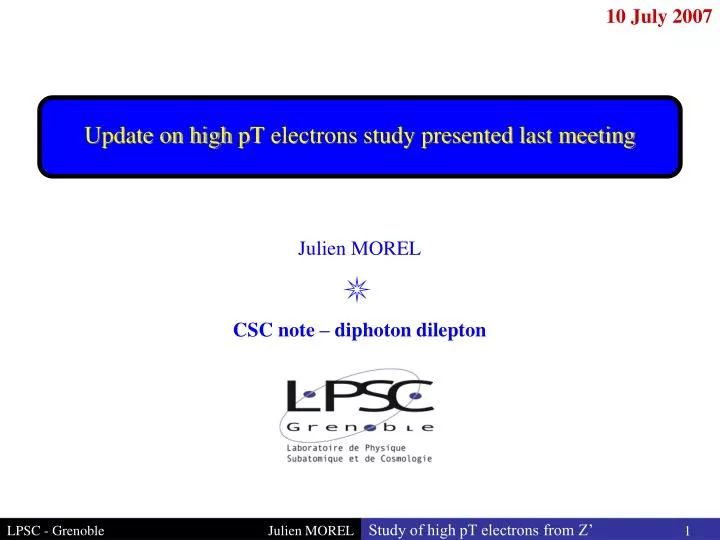 update on high pt electrons study presented last meeting