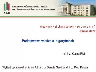 algorytmy struktury danych p r o g r a m y niklaus wirth podstawowa wiedza o algorytmach
