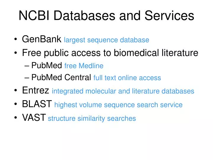 ncbi databases and services