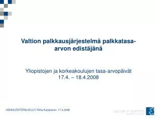 valtion palkkausj rjestelm palkkatasa arvon edist j n