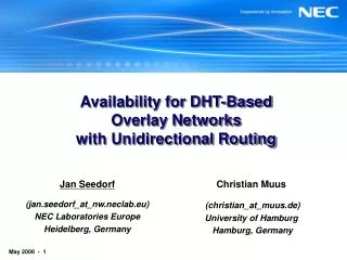 Availability for DHT-Based Overlay Networks with Unidirectional Routing
