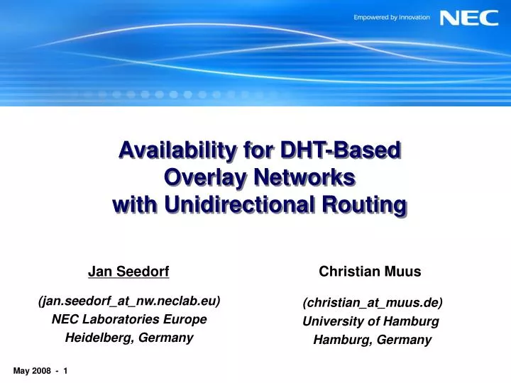 availability for dht based overlay networks with unidirectional routing