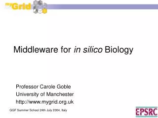 Middleware for in silico Biology