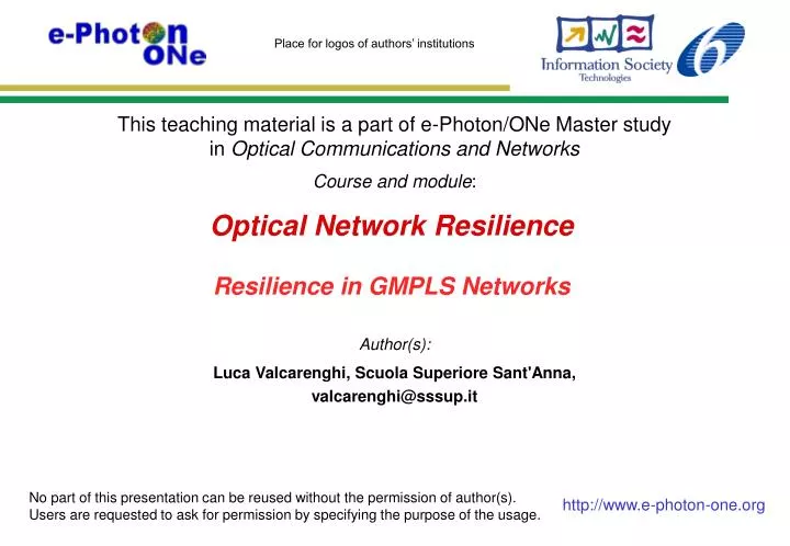 optical network resilience resilience in gmpls networks