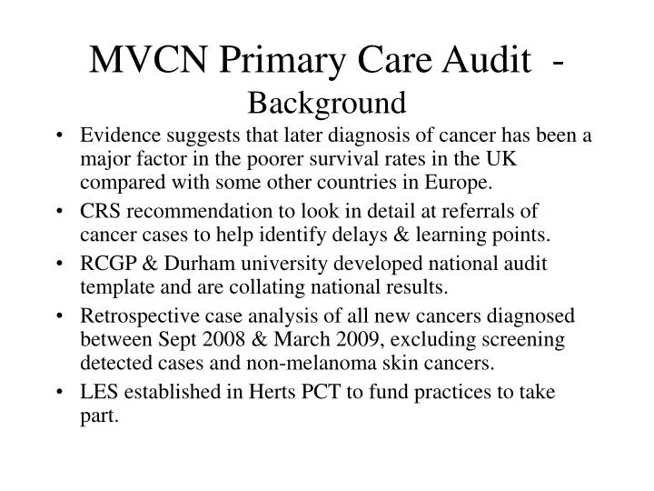mvcn primary care audit background