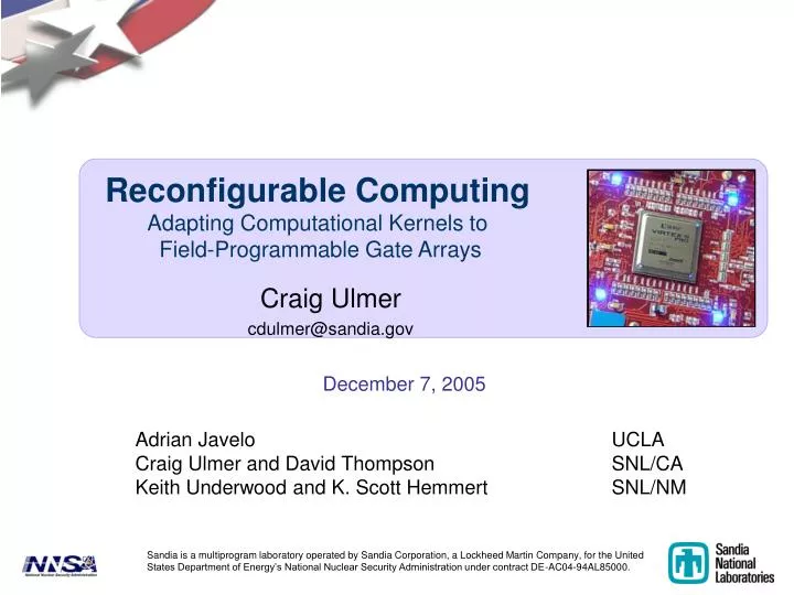 reconfigurable computing adapting computational kernels to field programmable gate arrays