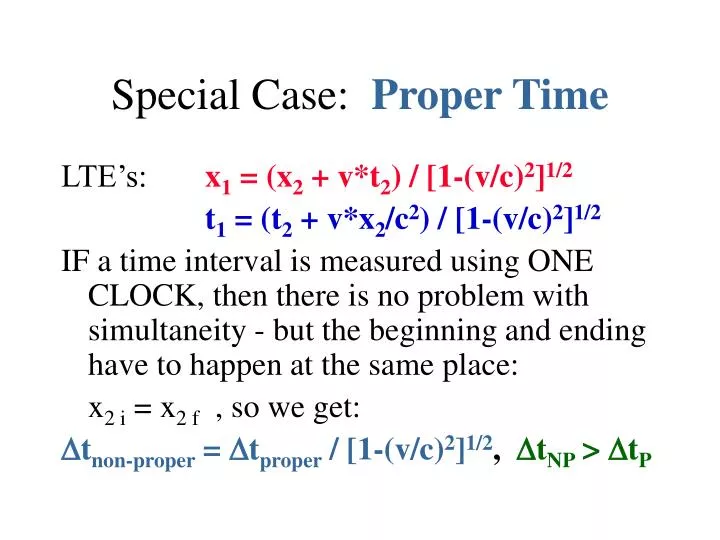 special case proper time