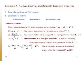 Lecture 5.0: Convection Flux and Reynolds Transport Theorem