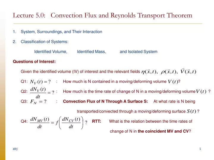 lecture 5 0 convection flux and reynolds transport theorem
