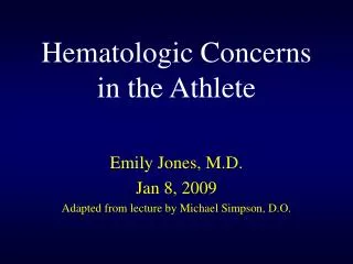 Hematologic Concerns in the Athlete