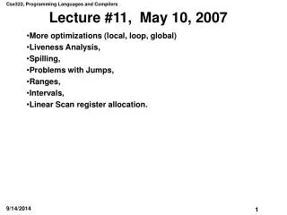 Lecture #11, May 10, 2007
