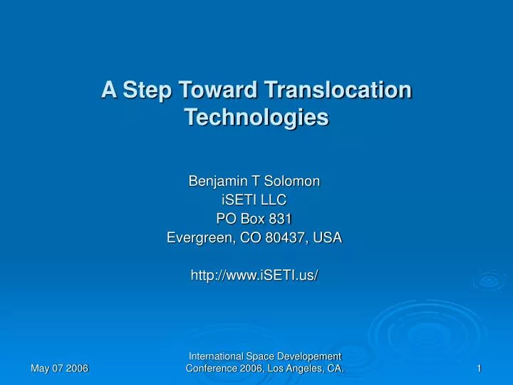 a step toward translocation technologies