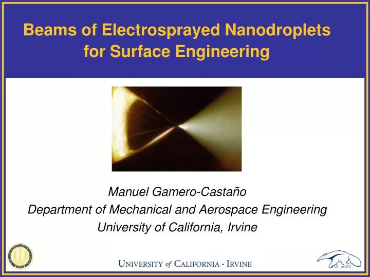 beams of electrosprayed nanodroplets for surface engineering