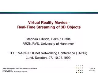 Virtual Reality Movies - Real-Time Streaming of 3D Objects
