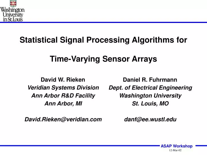 statistical signal processing algorithms for time varying sensor arrays
