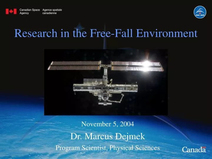 research in the free fall environment