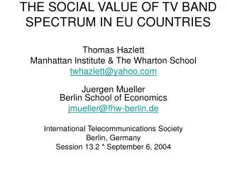 THE SOCIAL VALUE OF TV BAND SPECTRUM IN EU COUNTRIES