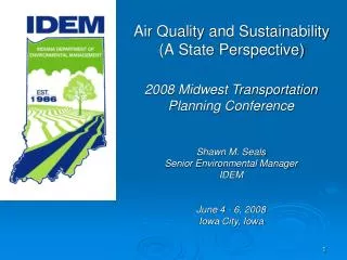 Air Quality and Sustainability (A State Perspective)