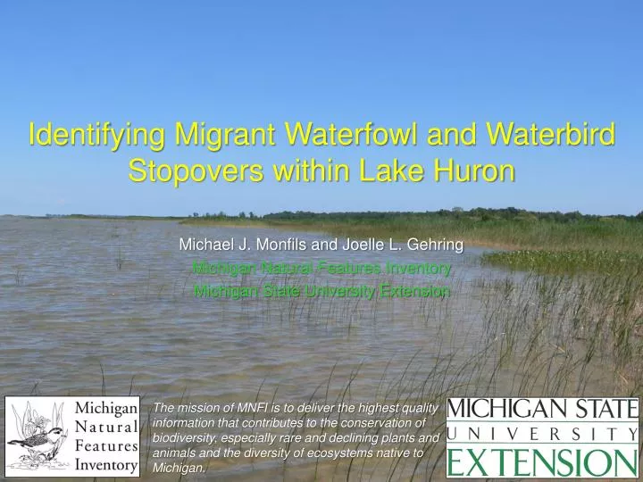 identifying migrant waterfowl and waterbird stopovers within lake huron