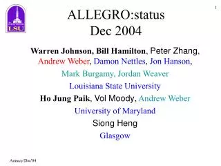 ALLEGRO:status Dec 2004