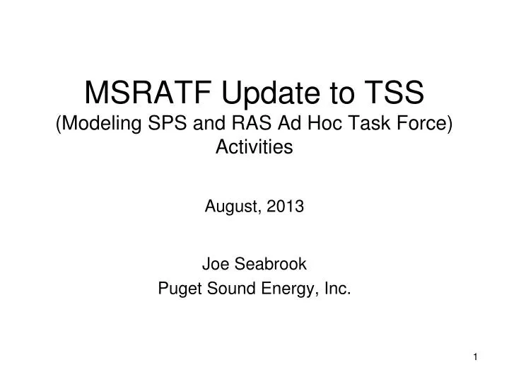 msratf update to tss modeling sps and ras ad hoc task force activities august 2013