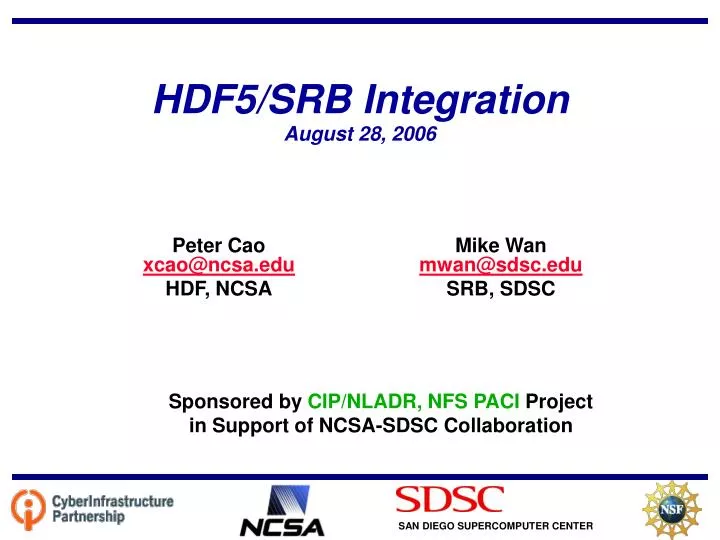 hdf5 srb integration august 28 2006