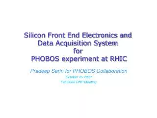 Silicon Front End Electronics and Data Acquisition System for PHOBOS experiment at RHIC