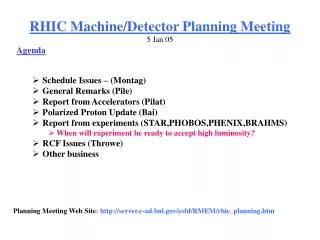 RHIC Machine/Detector Planning Meeting 5 Jan 05