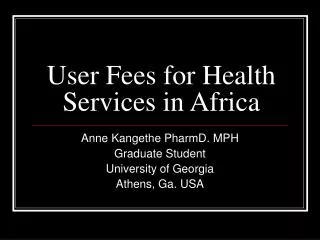 User Fees for Health Services in Africa