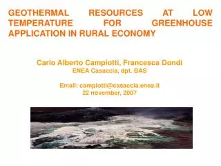 GEOTHERMAL RESOURCES AT LOW TEMPERATURE FOR GREENHOUSE APPLICATION IN RURAL ECONOMY