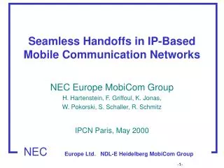 Seamless Handoffs in IP-Based Mobile Communication Networks