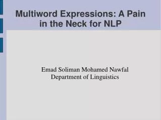 Multiword Expressions: A Pain in the Neck for NLP