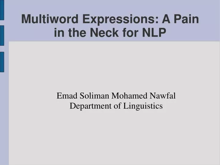 emad soliman mohamed nawfal department of linguistics