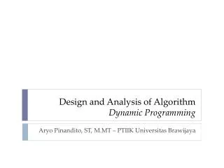 design and analysis of algorithm dynamic programming