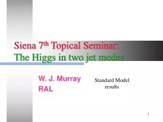 Siena 7 th Topical Seminar: The Higgs in two jet modes