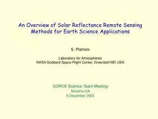 An Overview of Solar Reflectance Remote Sensing Methods for Earth Science Applications
