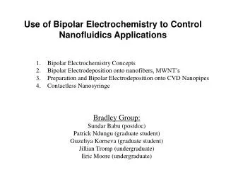 Use of Bipolar Electrochemistry to Control Nanofluidics Applications