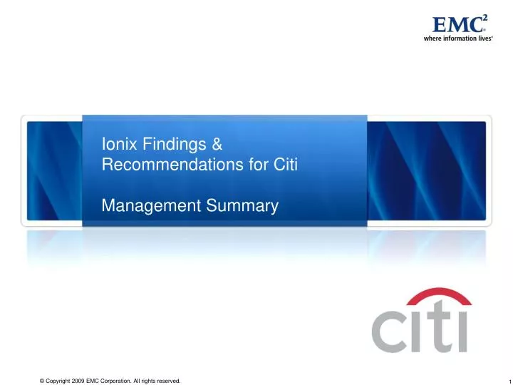 ionix findings recommendations for citi management summary