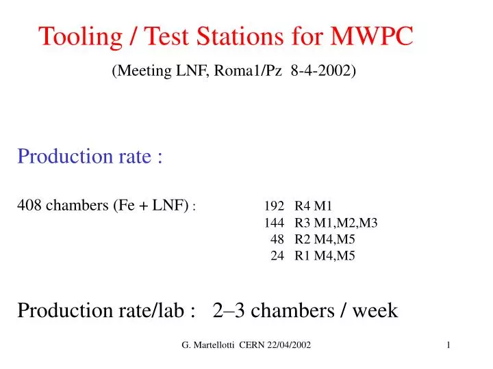 tooling test stations for mwpc