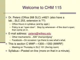 Welcome to CHM 115