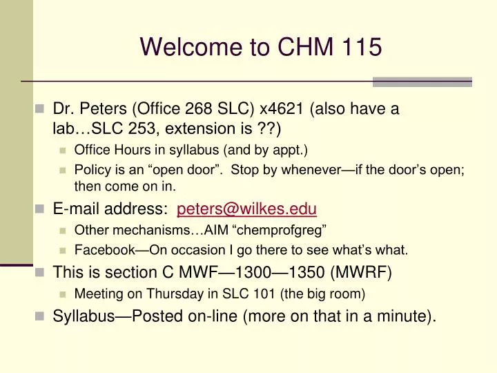 welcome to chm 115